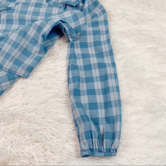 Madewell Ruffle-Neck Top in Colwell Plaid long sleeves  button front blue - Picture 6 of 10